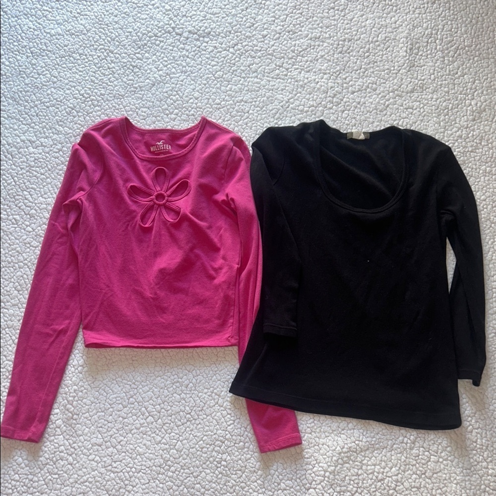 Bundle 2 pieces J-Crew and Hollister Fuchsia Long Sleeve Top with Flower Cutout